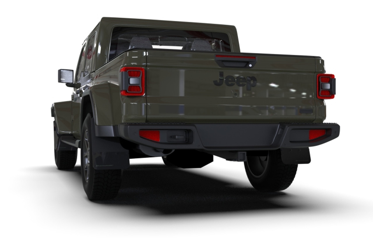 Rally Armor 19-24 Jeep JT Gladiator (Mojave/Rubicon) Black Mud Flap w/Metallic Black Logo - MF104-BLK-MBK