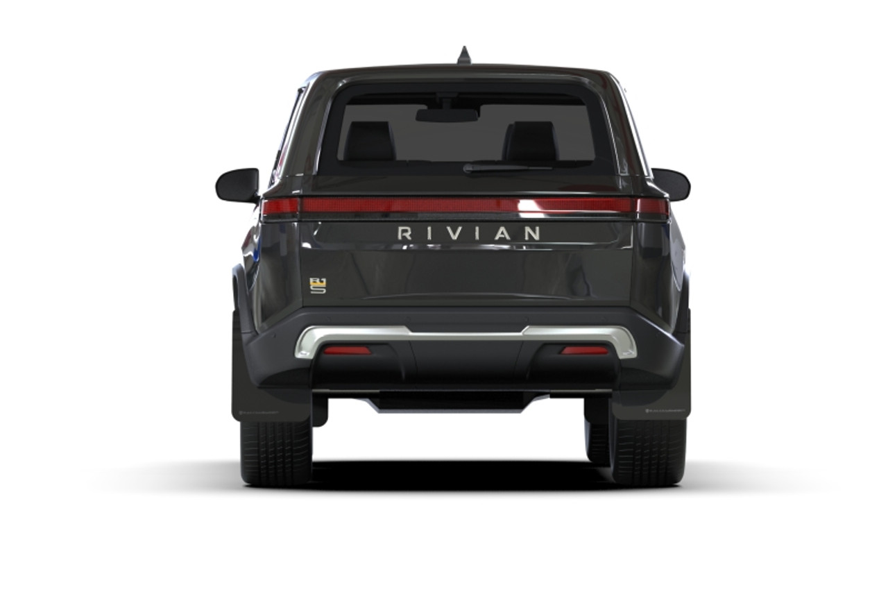Rally Armor 22-25 Rivian R1S Black UR Mud Flap w/Metallic Black Logo - MF108-UR-BLK-MBK
