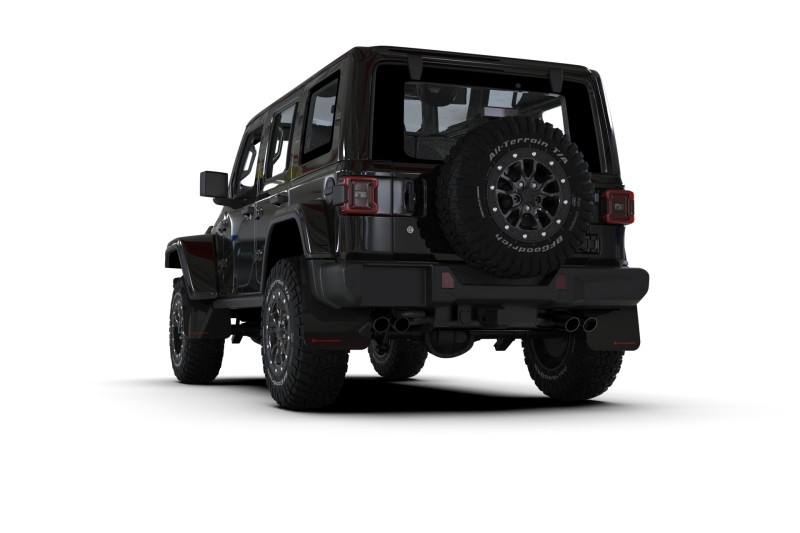 Rally Armor 2018+ Jeep Wrangler Rubicon JL Black UR Mud Flap w/ Red Logo - MF124-UR-BLK-RD