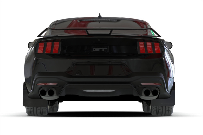 Rally Armor 2024+ Ford Mustang Black UR Mud Flap w/ Metallic Black Logo - MF126-UR-BLK-MBK