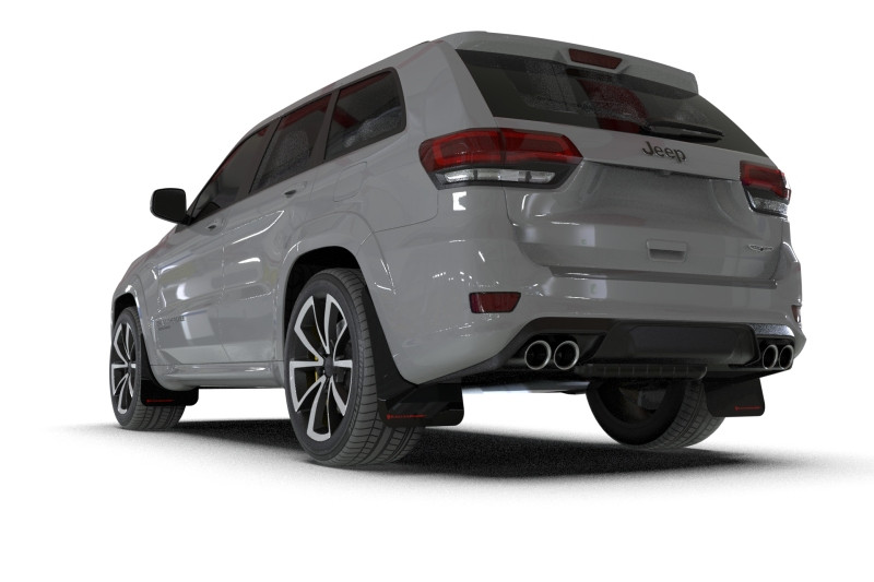 Rally Armor 18-22 Jeep Grand Cherokee SRT Trackhawk Black UR Mud Flap - White Logo - MF134-UR-BLK-WH