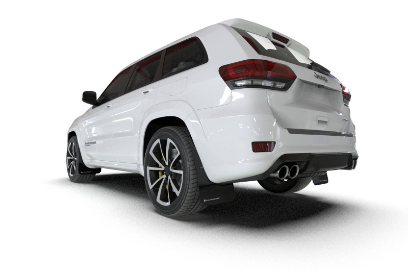 Rally Armor 18-22 Jeep Grand Cherokee SRT Trackhawk Black UR Mud Flap - White Logo - MF134-UR-BLK-WH