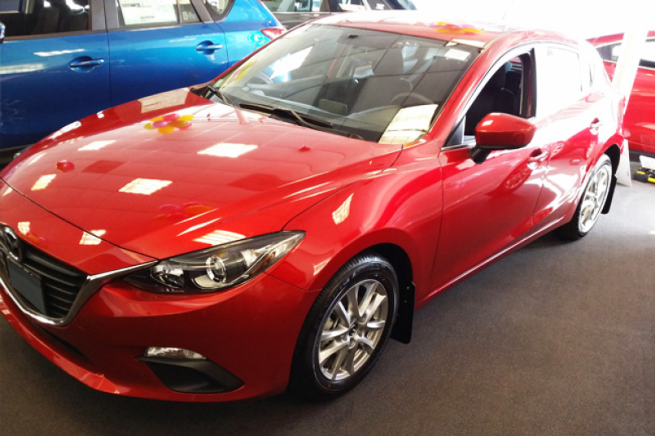 Rally Armor 14-18 Mazda3 Black UR Mud Flap w/White Logo - MF31-UR-BLK/WH