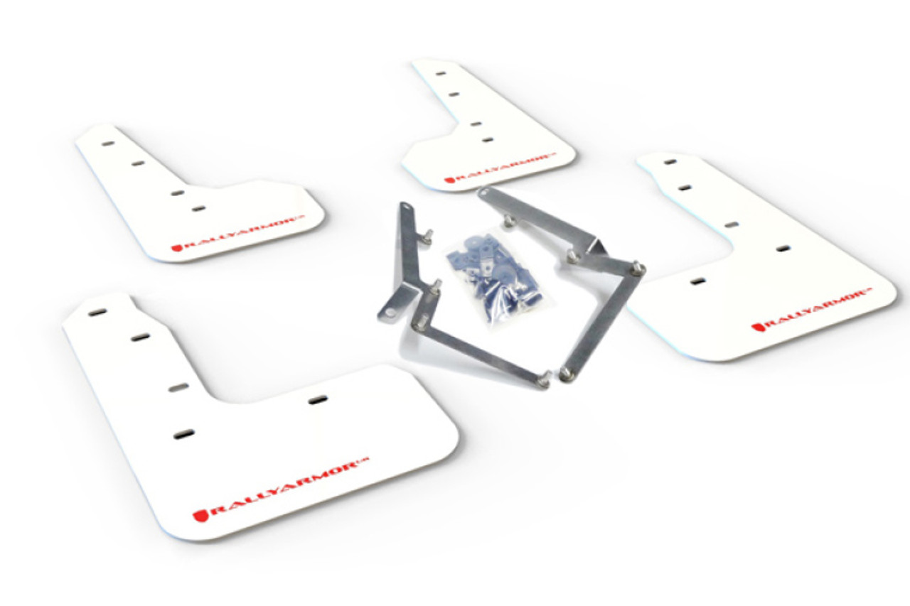 Rally Armor 17-21 Honda Civic Sport/Sport Touring White UR Mud Flap w/Red Logo - MF51-UR-WH/RD