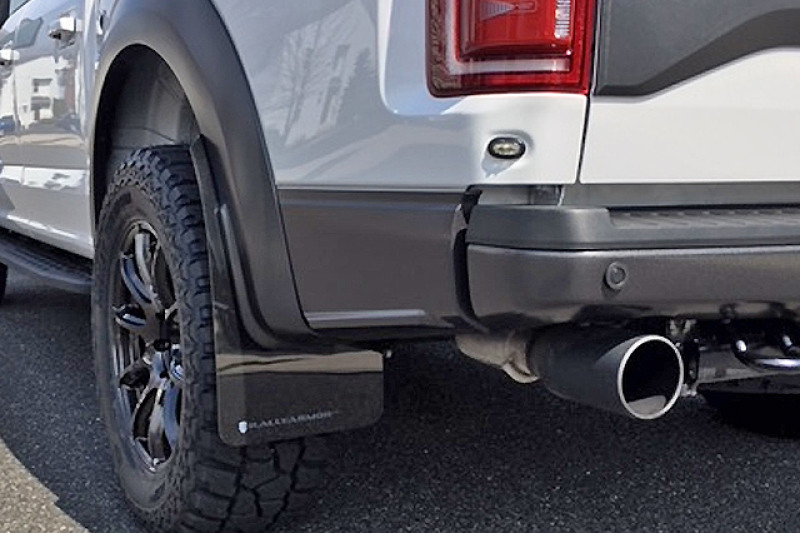 Rally Armor 17-20 Ford F-150 Raptor Gen 2 Black UR Mud Flap w/White Logo - MF53-UR-BLK/WH