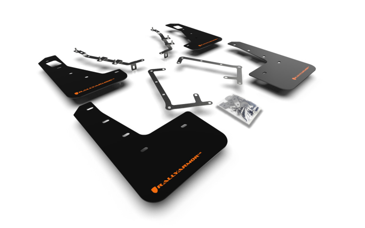 Rally Armor 09-11 Ford Focus MK2 RS Black UR Mud Flap Orange Logo - MF56-UR-BLK/OR