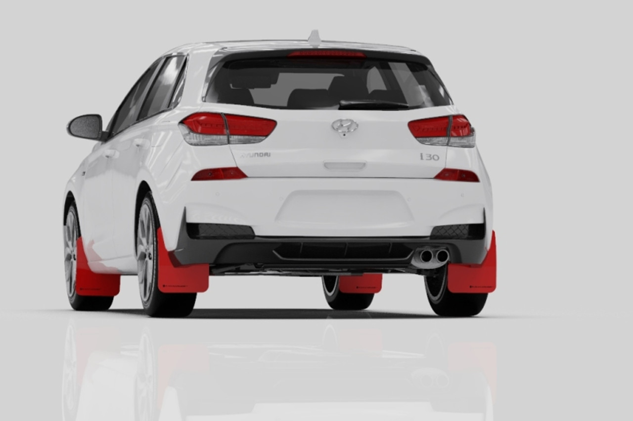 Rally Armor 19-21 Hyundai Elantra GT N Line/i30 Black UR Mud Flap w/Red Logo - MF59-UR-BLK/RD