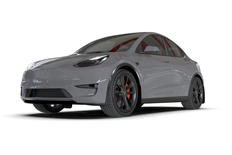Rally Armor 20-26 Tesla Model Y, Juniper Y Black Mud Flap - Metallic Black Logo - MF72-UR-BLK/MBK