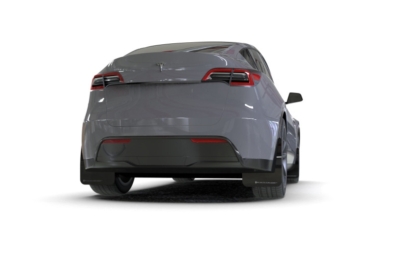 Rally Armor 20-26 Tesla Model Y, Juniper Y Black Mud Flap - Metallic Black Logo - MF72-UR-BLK/MBK