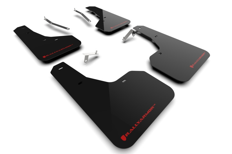 Rally Armor 22-24 Subaru Forester &amp; Wilderness Black UR Mud Flap w/Red Logo - MF82-UR-BLK/RD