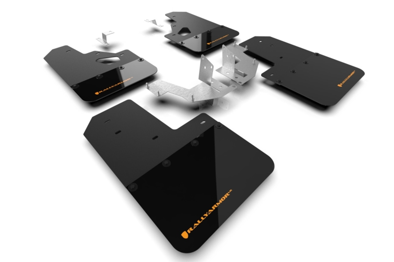 Rally Armor 21-25 Ford Bronco (Plstc Bmpr + RR - NO Rptr/Sprt) Blk Mud Flap w/Cy Orange Logo - MF85-RR-PL-COR