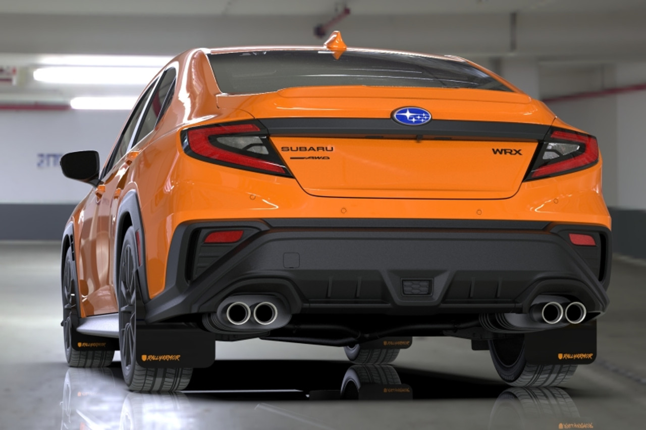 Rally Armor 22-25 Subaru WRX Black UR Mud Flap Altered Font Orange Logo - MF92-UR-BLK/OR-X