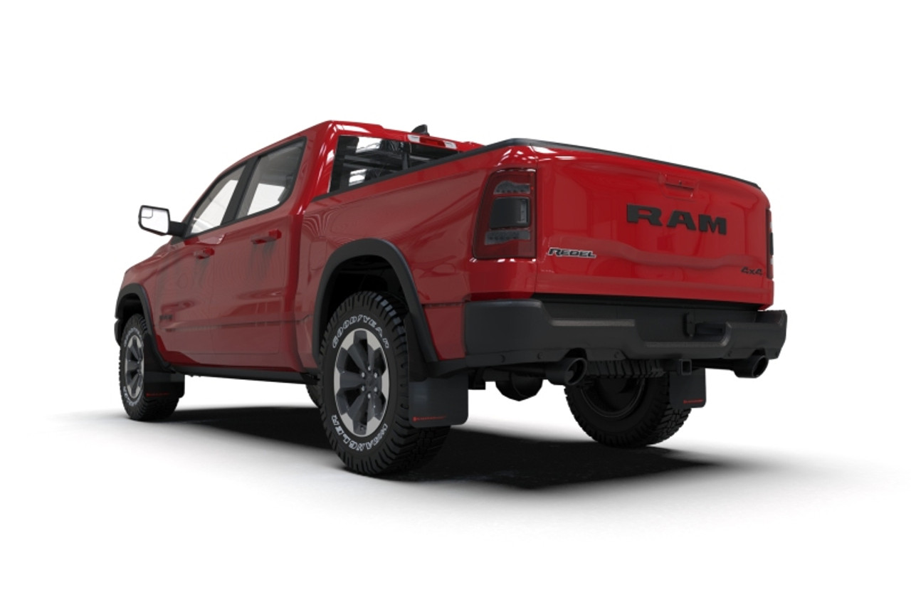 Rally Armor 19-25 Dodge Ram 1500 Rebel Black UR Mud Flap w/Metallic Black Logo - MF98-UR-BLK-MBK