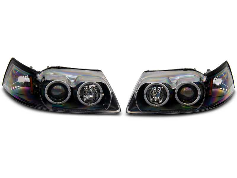 Raxiom 99-04 Ford Mustang Dual LED Halo Projector Headlights- Black Housing (Clear Lens) - 101684