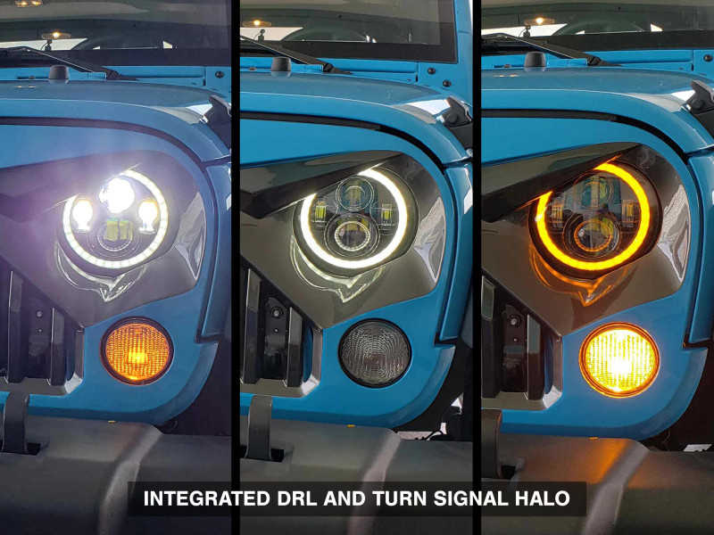 Raxiom 97-18 Jeep Wrangler TJ/JK Axial Halo Headlights w/ DRL Amber Signals- Blk Hsng (Clear Lens) - J108037