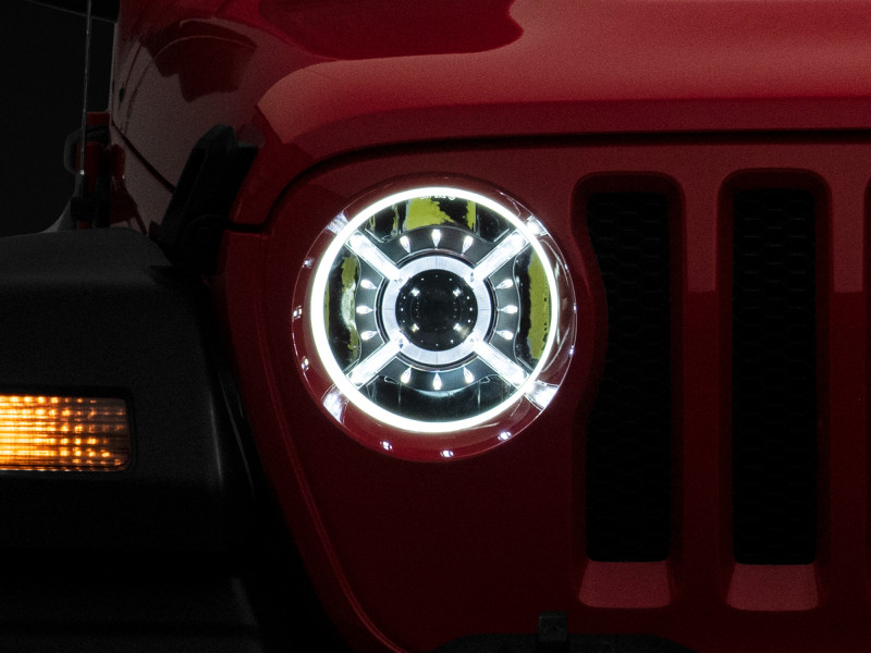 Raxiom 18-22 Jeep Wrangler JL/ JT 9-Inch LED Headlights w/ DRL and Halo- Black Housing (Clear Lens) - J137646