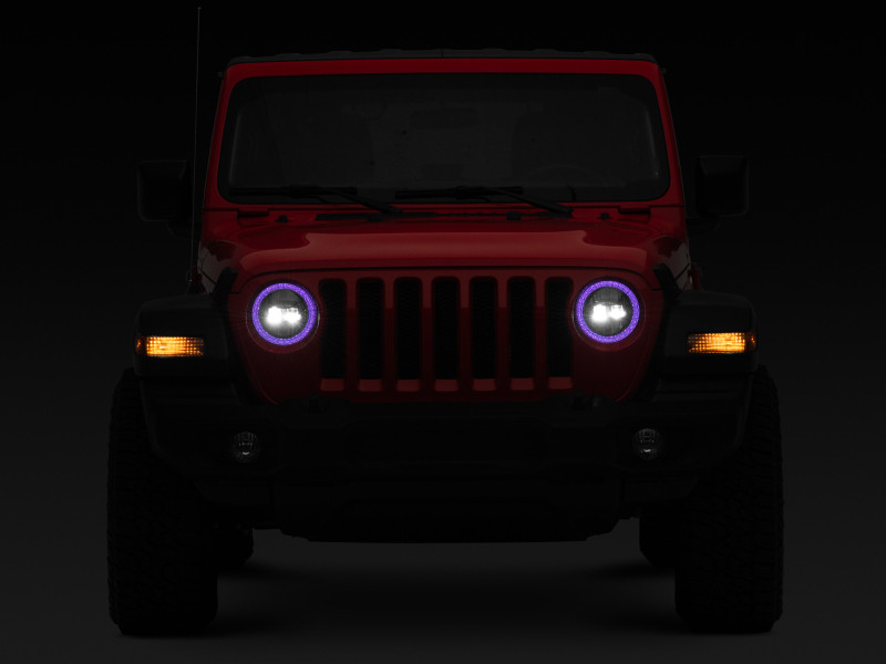 Raxiom 18-22 Jeep Wrangler JL/JT Axial 9-Inch LED Headlights w/RGB Halo- Blk Housing (Clear Lens) - J142668