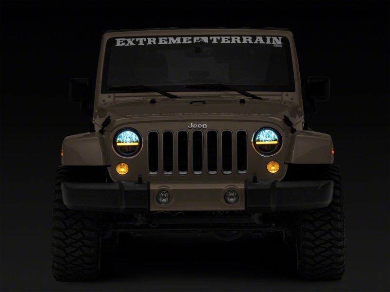 Raxiom 97-18 Jeep Wrangler TJ & JK Axial 7-In LED Headlights w/ DRL - Blk Housing (Clear Lens) - J143372