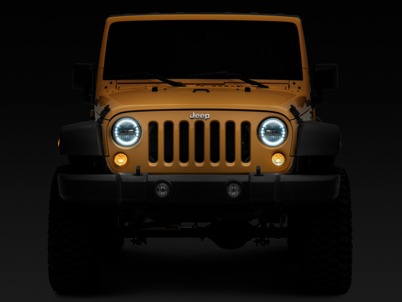 Raxiom 97-18 Jeep Wrangler TJ/JK Axial 7-Inch LED Headlights w/ DRL- Black Housing (Clear Lens) - J155570