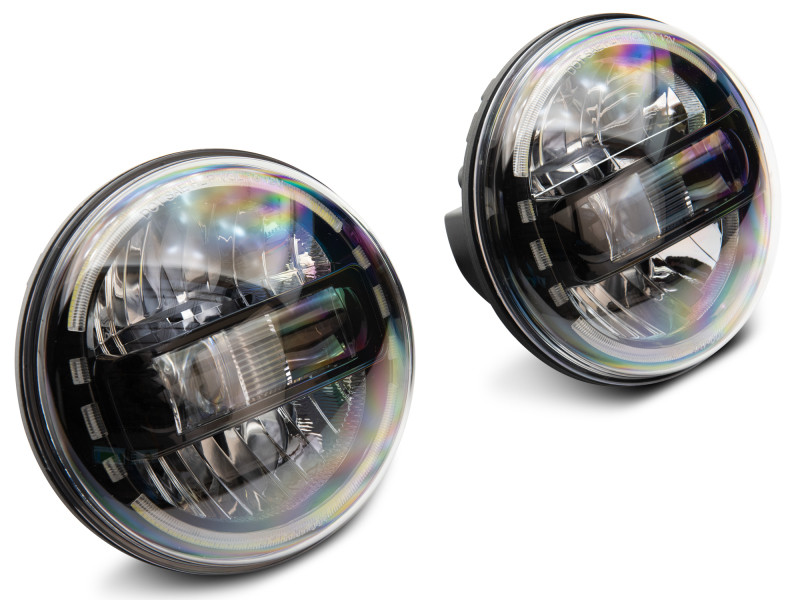 Raxiom 97-18 Jeep Wrangler TJ/JK Axial 7-Inch LED Headlights w/ DRL- Black Housing (Clear Lens) - J155570