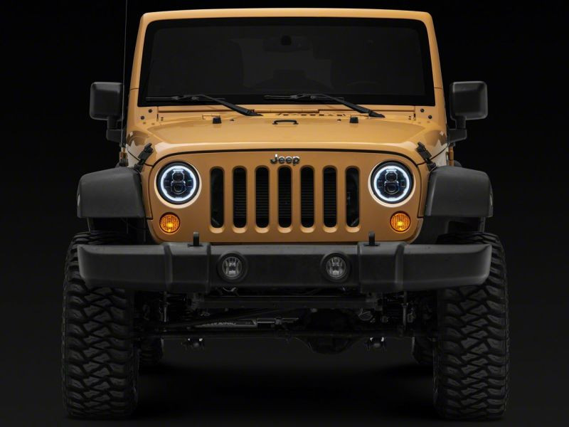 Raxiom 07-18 Jeep Wrangler JK Axial 7-In LED Headlights w/ DRL Turn Signals- Blk Housing (Clear) - J173078