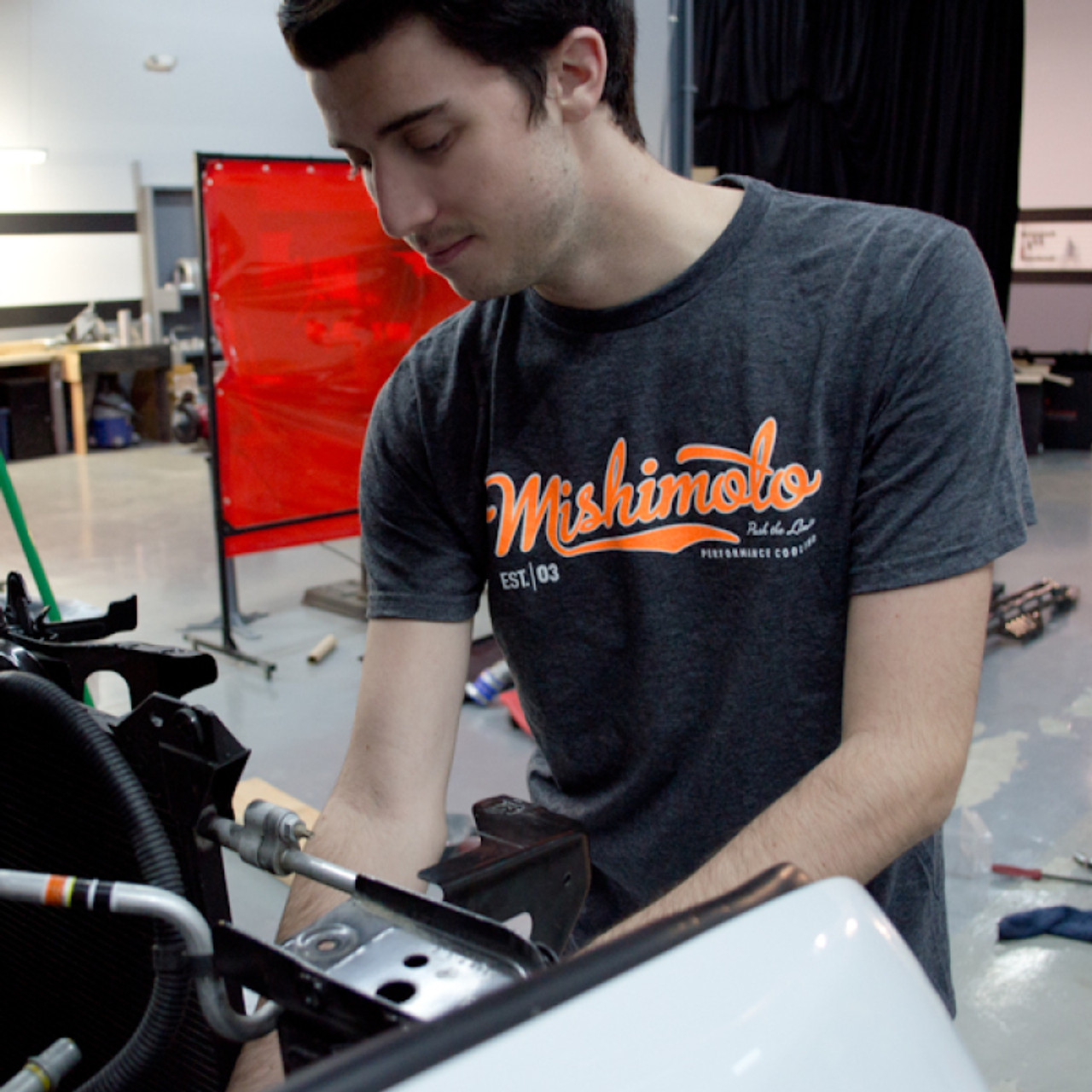 Mishimoto Mens Athletic Script Gray T-Shirt - Small - MMAPL-SCRIPT-GYS