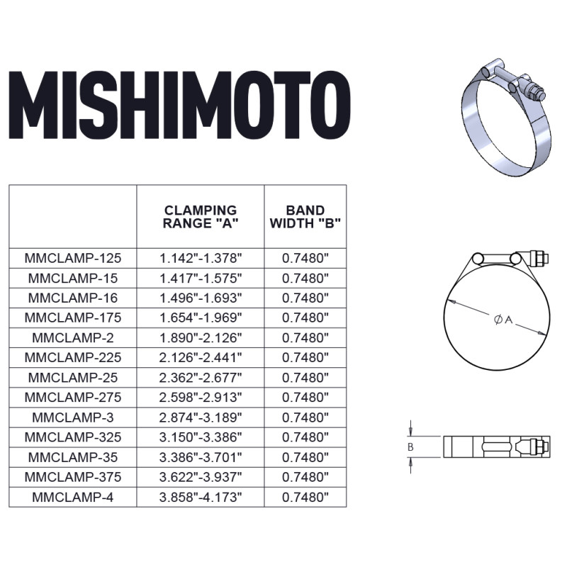 Mishimoto 2 Inch Stainless Steel T-Bolt Clamps - MMCLAMP-2