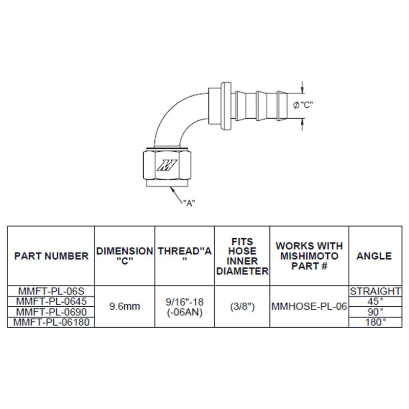 Mishimoto 180 Degree Push Lock Fitting - 6AN - MMFT-PL-6180
