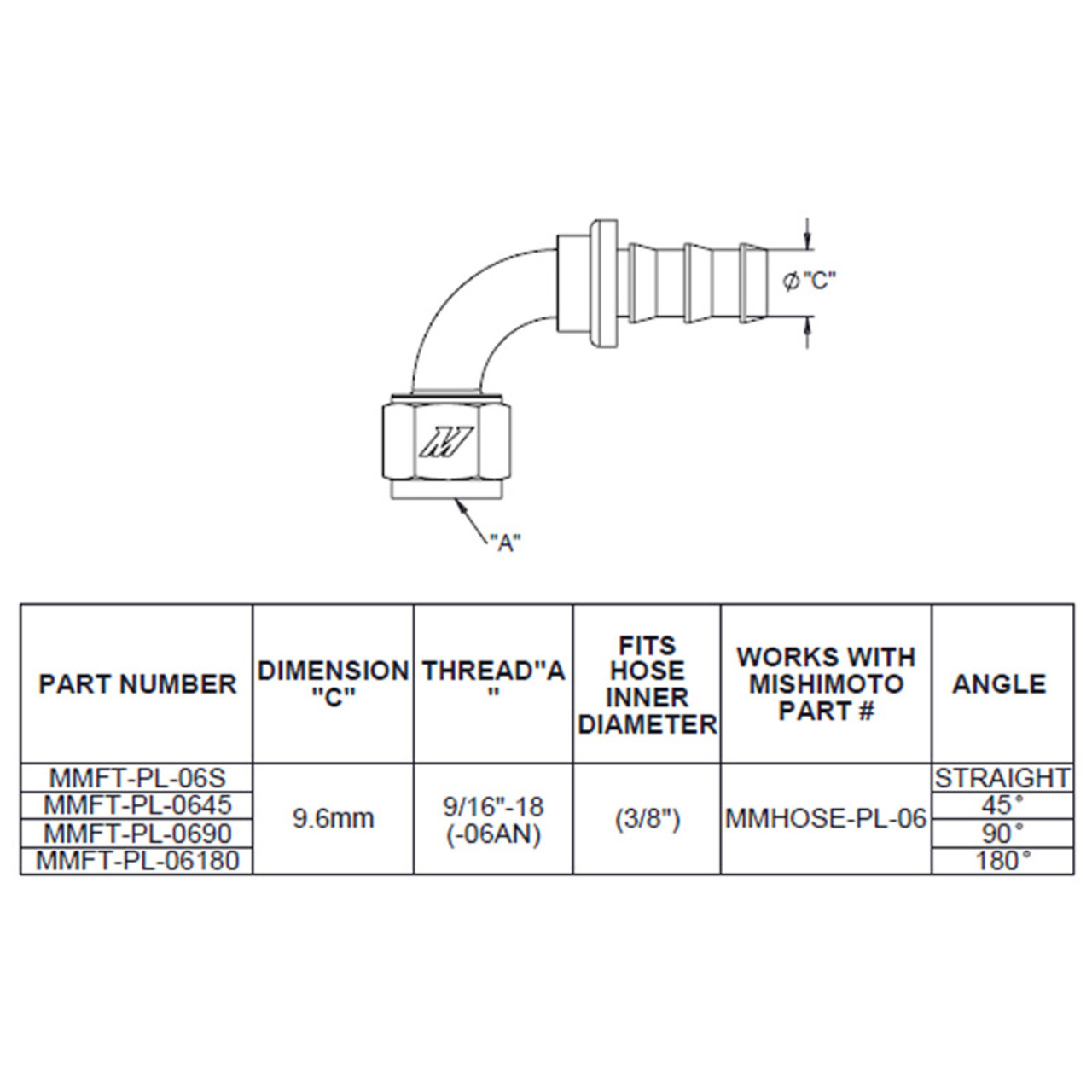 Mishimoto 45 Degree Push Lock Fitting - 6AN - MMFT-PL-645