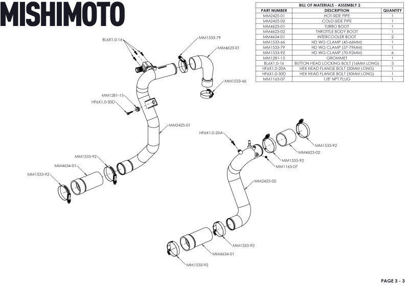 Mishimoto 21+ Bronco 2.3L High Mount INT Kit BK Core BK Pipes - MMINT-BR23-21HKBKBK