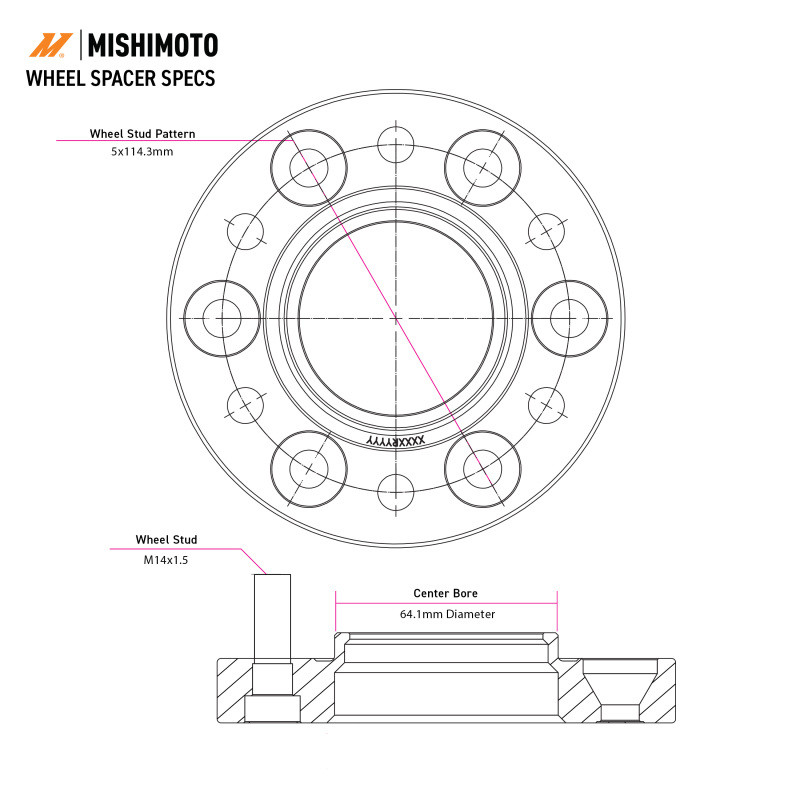 Mishimoto Mishimoto Wheel Spacers 5x114.3 64.1 CB M14x1.5 20mm BK - MMWS-012-200BK