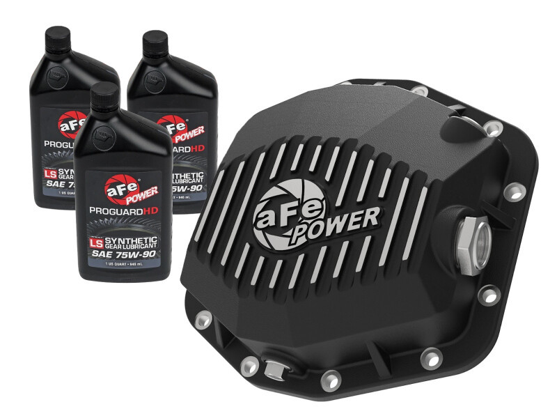 aFe POWER 2021 Ford Bronco w/ Dana M220 Diff Cover w/ Gear Oil Black Street Series w/ Machined Fins - 46-71291B