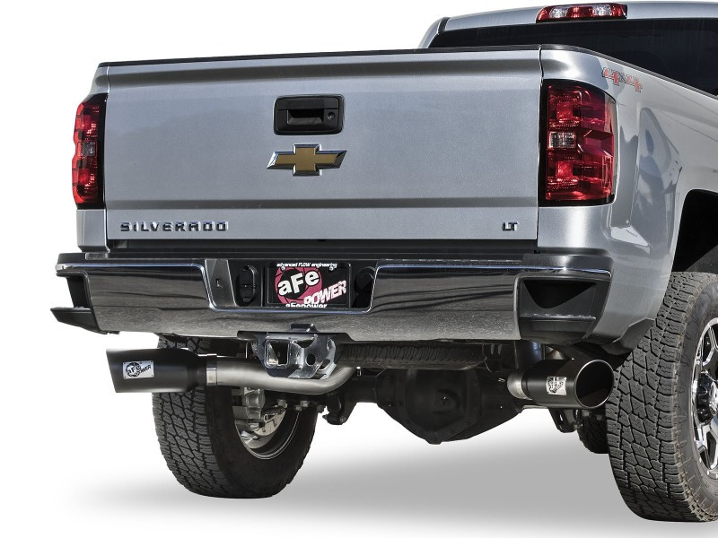 aFe Atlas Exhaust 4in Dual DPF-Back Al Steel w/ Black Tips 16-17 GM Diesel Truck V8-6.6L (td) LML - 49-04080-B