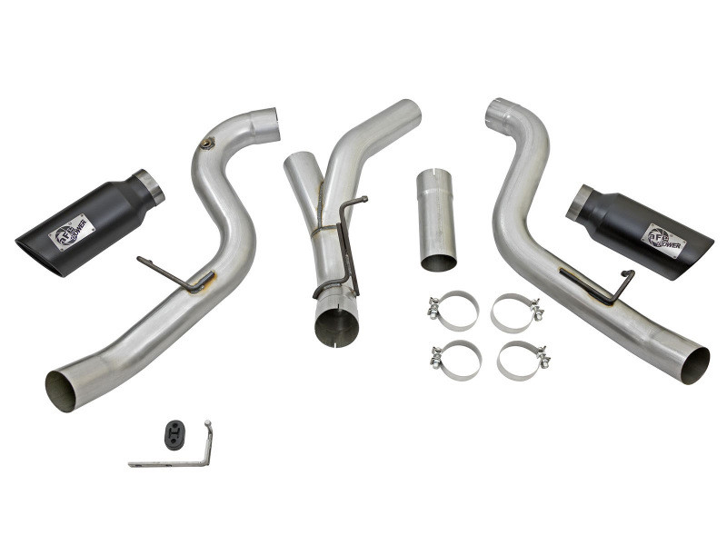 aFe Atlas Exhaust 4in Dual DPF-Back Al Steel w/ Black Tips 16-17 GM Diesel Truck V8-6.6L (td) LML - 49-04080-B