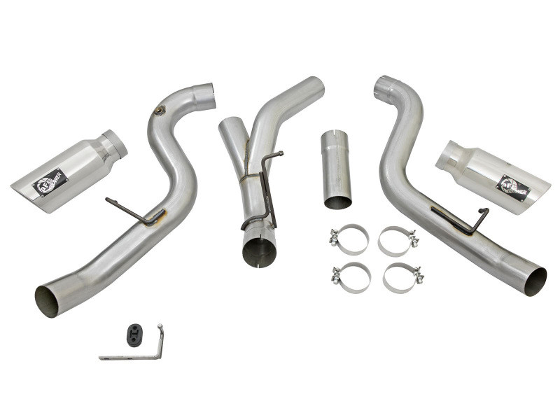 aFe Atlas Exhaust 4in Dual DPF-Back Al Steel w/ Pol Tips 16-17 GM Diesel Truck V8-6.6L (td) LML - 49-04080-P