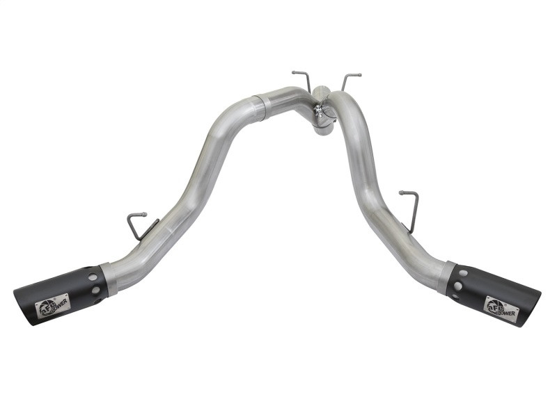 aFe ATLAS 4in DPF-Back Alum Steel Exhaust System w/Dual Exit Black Tip 2017 GM Duramax 6.6L (td) - 49-04086-B