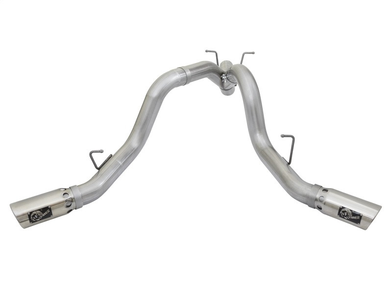 aFe ATLAS 4in DPF-Back Alum Steel Exhaust System w/Dual Exit Polished Tip 2017 GM Duramax 6.6L (td) - 49-04086-P