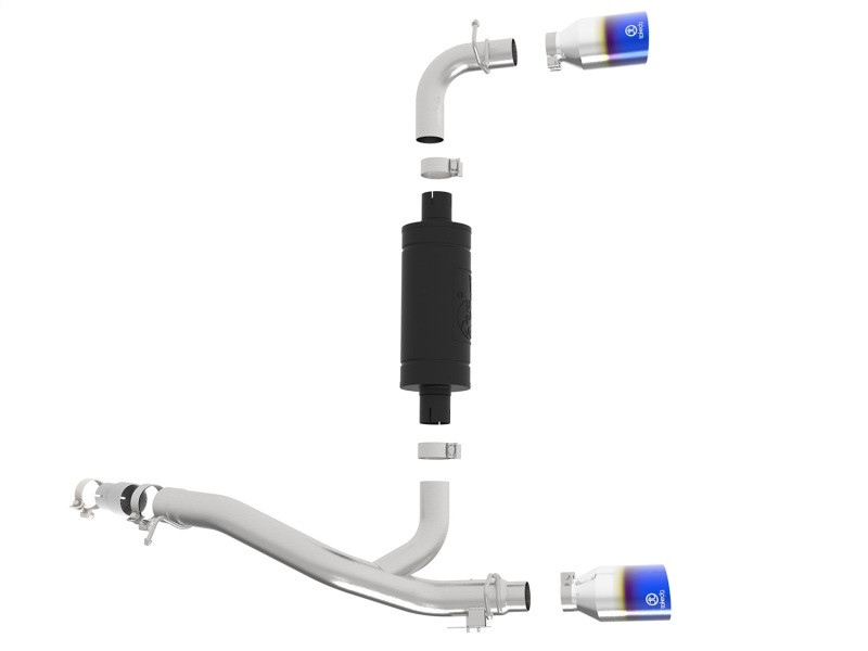 aFe Takeda 3in 304 SS Axle-Back Exhaust System w/ Blue Flame Tip 16-18 Ford Focus RS 2.3L (t) - 49-33104-L