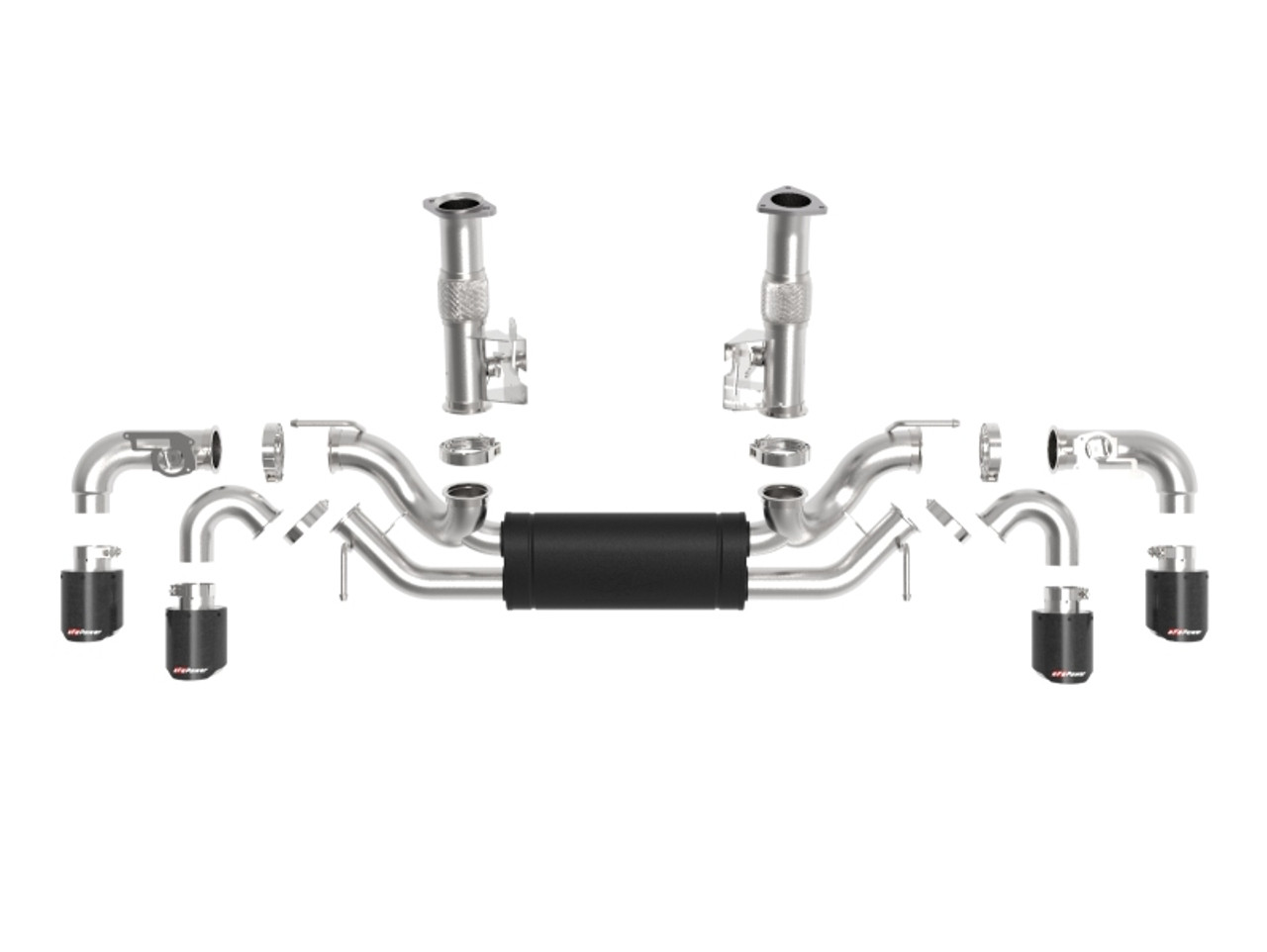 aFe MACH Force-Xp 3in to 2-1/2in 304SS Cat-Back 2020 Chevy Corvette (C8) 6.2L - Carbon Fiber Tip - 49-34124-C
