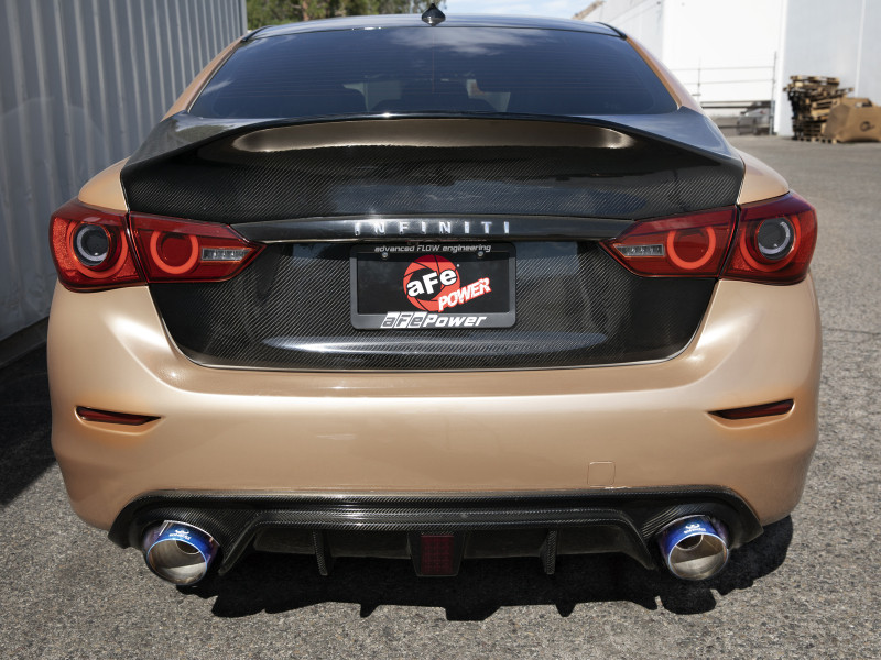 aFe 14-15 Infiniti Q50 V6 3.7L Takeda 2-1/2in 304 SS Cat-Back Exhaust System w/ Blue Flame Tips - 49-36136-L