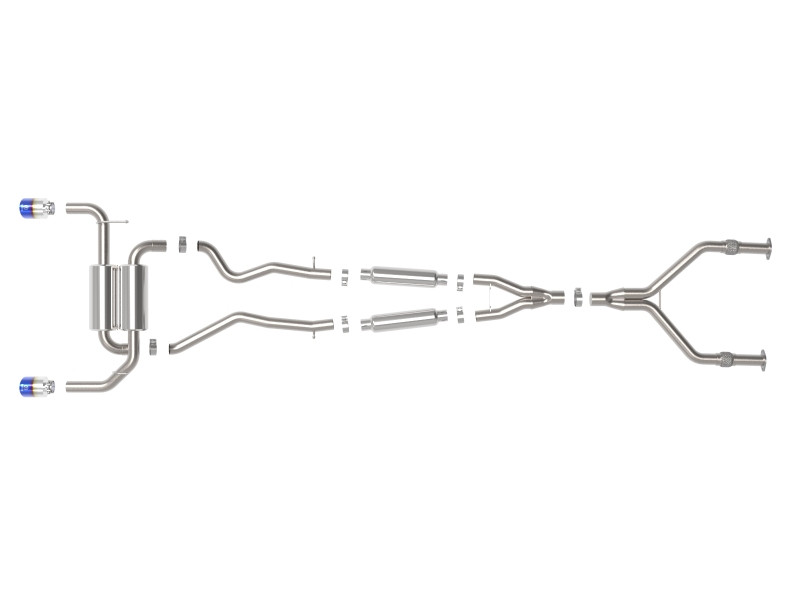 aFe 14-15 Infiniti Q50 V6 3.7L Takeda 2-1/2in 304 SS Cat-Back Exhaust System w/ Blue Flame Tips - 49-36136-L