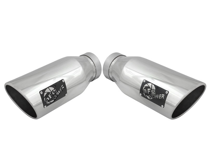 aFe Large Bore-HD 4in 409 Stainless Steel DPF-Back Exhaust w/Polished Tips 15-16 Ford Diesel Truck - 49-43122-P
