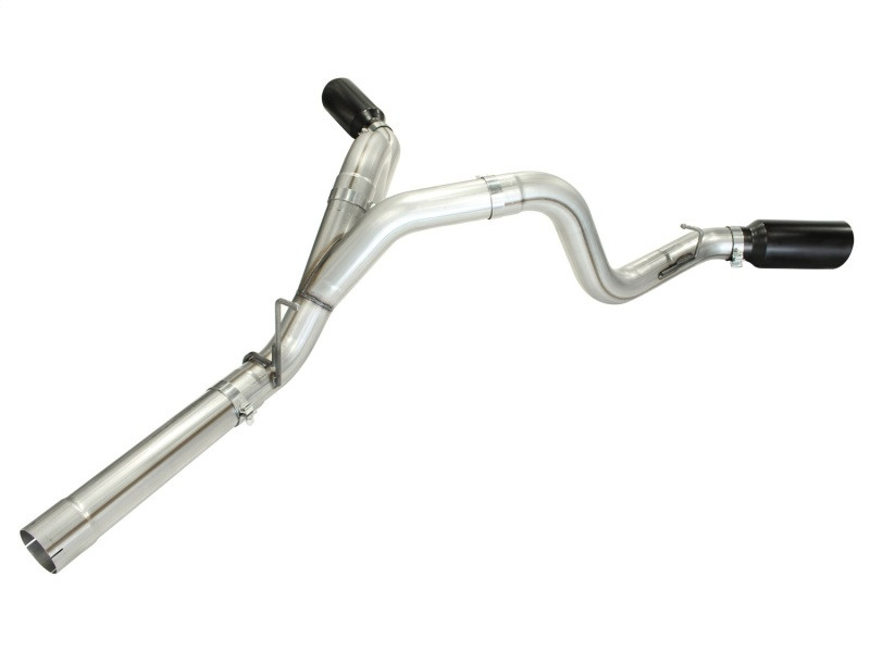 aFe MachForce XP Exhaust 4inch DP-Back All SS 2011-14 GM Diesel Trucks V8-6.6L LML Black Tips - 49-44043-B