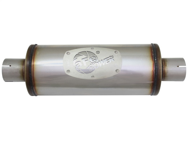 aFe MACH Force-Xp 409 SS Muffler 2-1/2in Center/Center 14in L X 6in Dia - Round Body - 49M00007