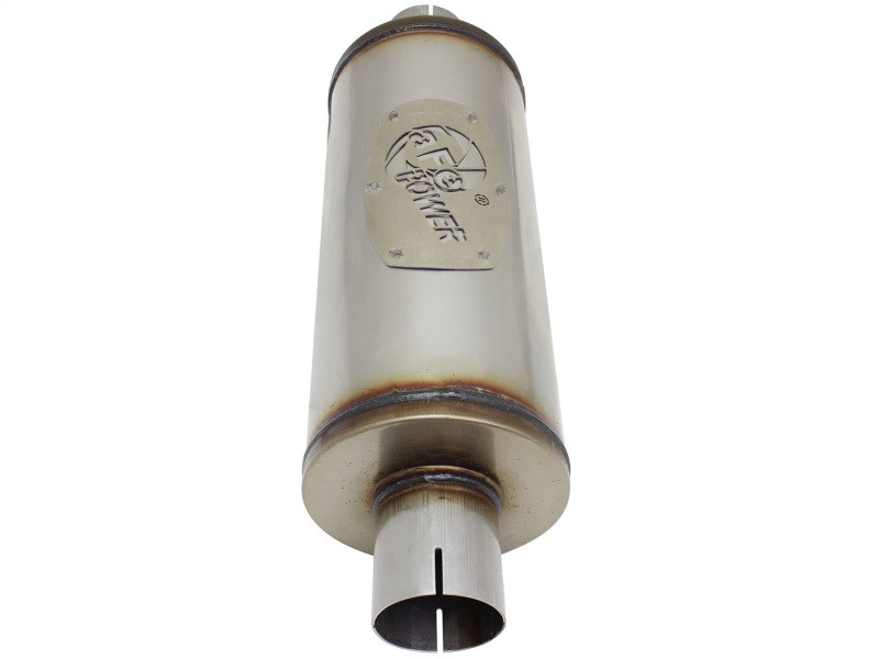 aFe MACH Force-Xp 409 SS Muffler 2-1/2in Center/Center 14in L X 6in Dia - Round Body - 49M00007