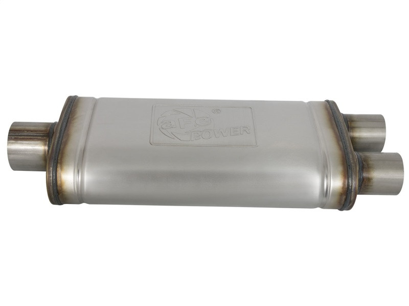 aFe MACHForce XP SS Muffler 3in Center Inlet / 2.5in Dual Outlets 18in L x 9in W x4in H Body - 49M00018