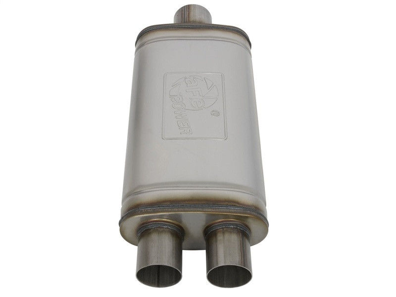 aFe MACHForce XP SS Muffler 3in Center Inlet / 2.5in Dual Outlets 18in L x 9in W x4in H Body - 49M00018