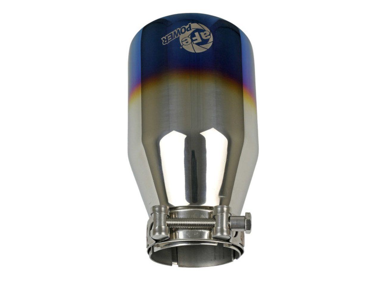 aFe Mach Force XP 304 Stainless Steel Clamp-On Exhaust Tip 2.5in Inlet / 4in Outlet - Blue Flame - 49T25404-L071