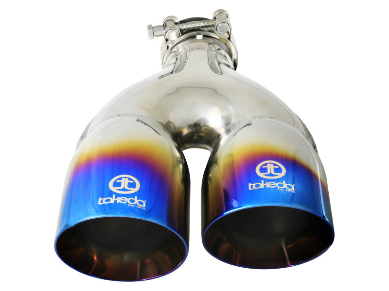 aFe Takeda 2.5in 304 Stainless Steel Clamp-on Exhaust Tip Passenger Side 2.5in Inlet 4inDual - Blue - 49T25484-L121