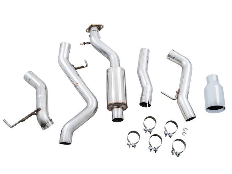 AWE Tuning 2021+ Ford Bronco 0FG Single Rear Exit Exhaust w/Chrome Silver Tip & Bash Guard - 3015-22789